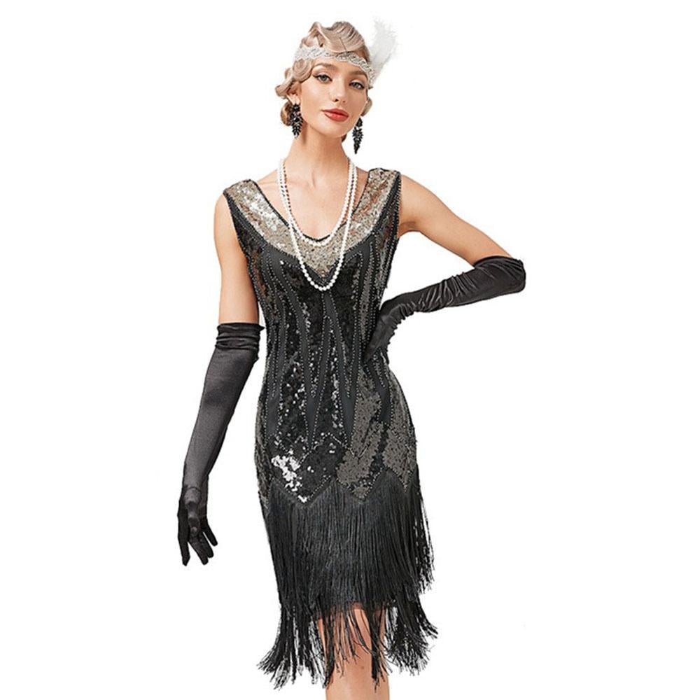 Buy1920S Retro V - neck fringe skirt Gatsby costume Latin dance ball sequined beaded dress Now Cheaper With 3 - 5 Days Ship - PajamasBuy