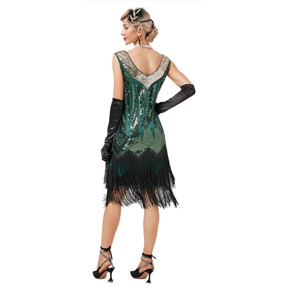 Buy1920S Retro V - neck fringe skirt Gatsby costume Latin dance ball sequined beaded dress Now Cheaper With 3 - 5 Days Ship - PajamasBuy