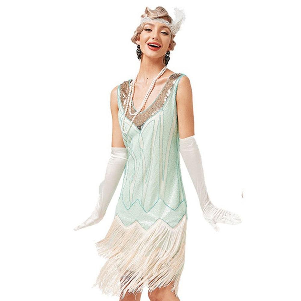 Buy1920S Retro V - neck fringe skirt Gatsby costume Latin dance ball sequined beaded dress Now Cheaper With 3 - 5 Days Ship - PajamasBuy