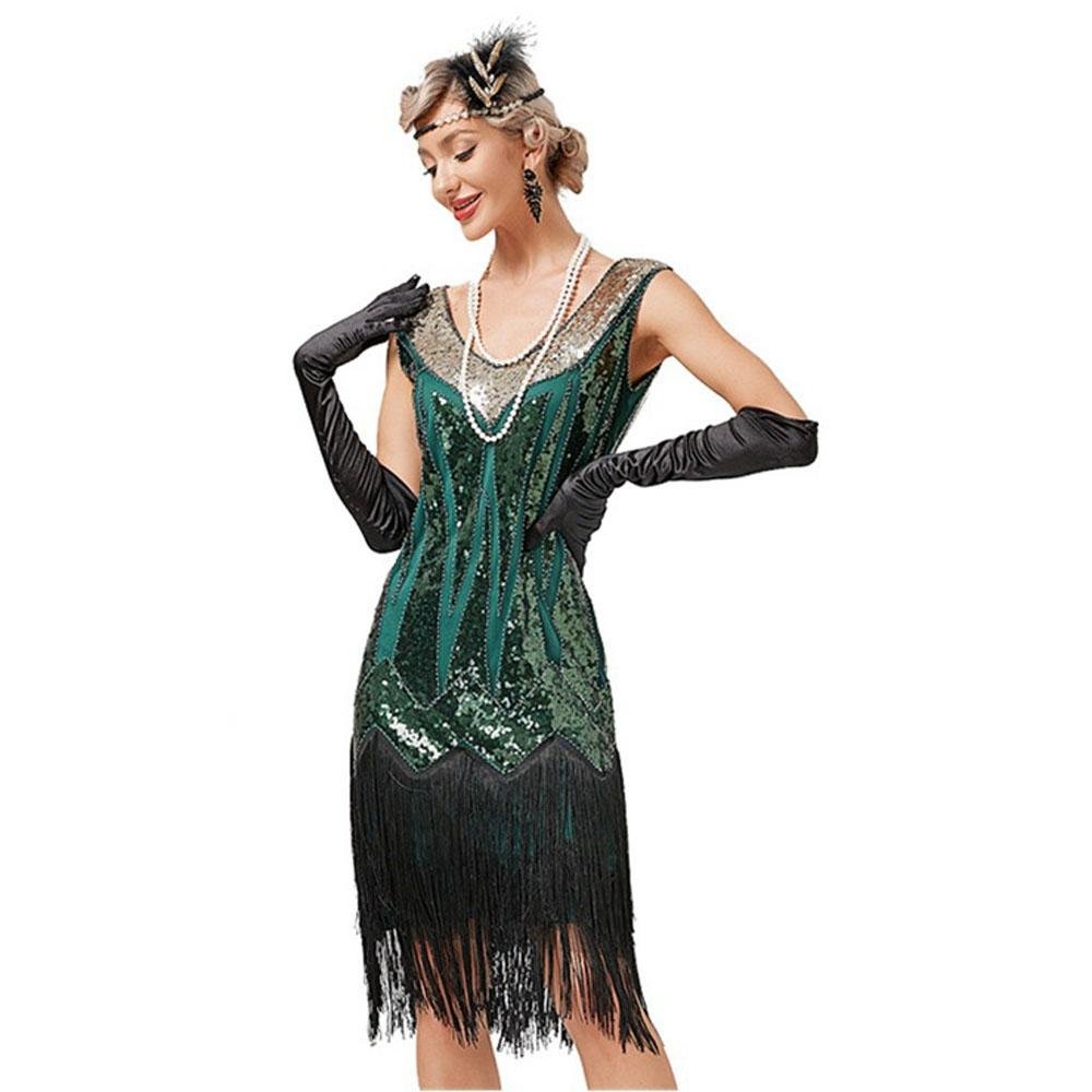 Buy1920S Retro V - neck fringe skirt Gatsby costume Latin dance ball sequined beaded dress Now Cheaper With 3 - 5 Days Ship - PajamasBuy