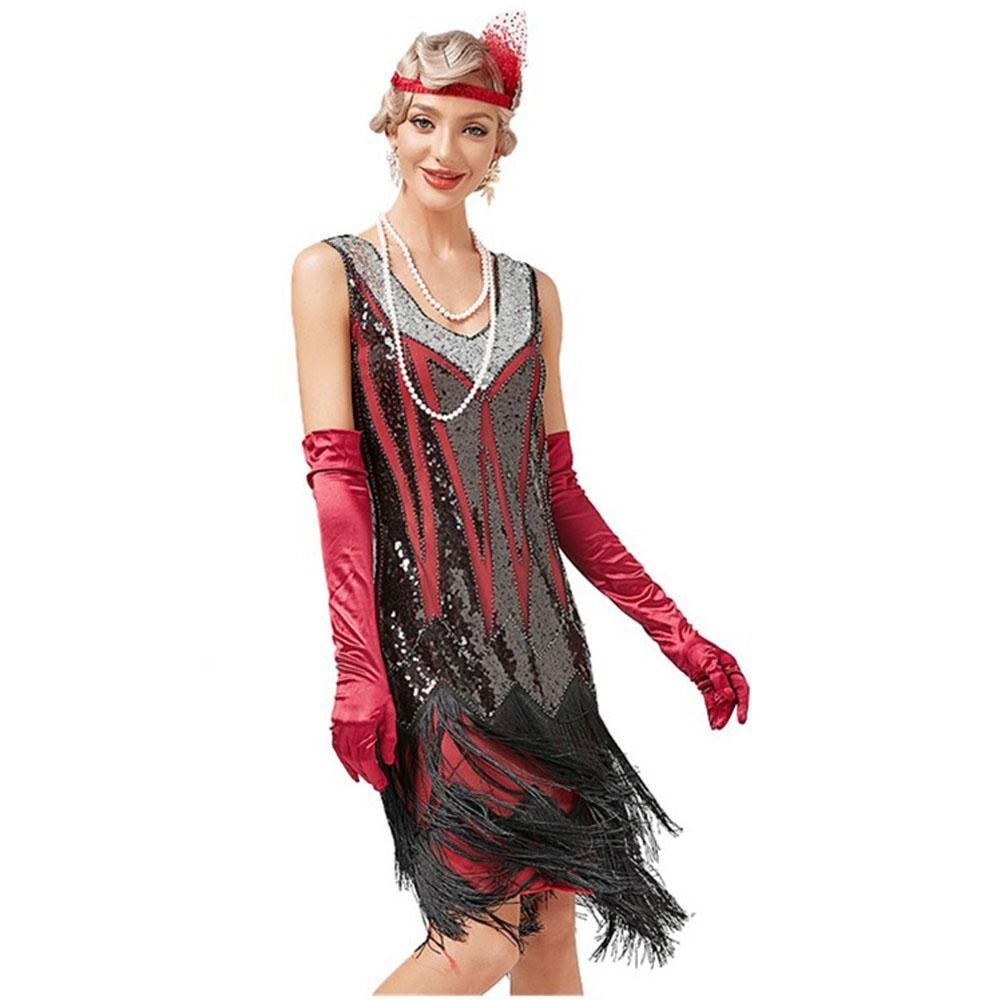 Buy1920S Retro V - neck fringe skirt Gatsby costume Latin dance ball sequined beaded dress Now Cheaper With 3 - 5 Days Ship - PajamasBuy