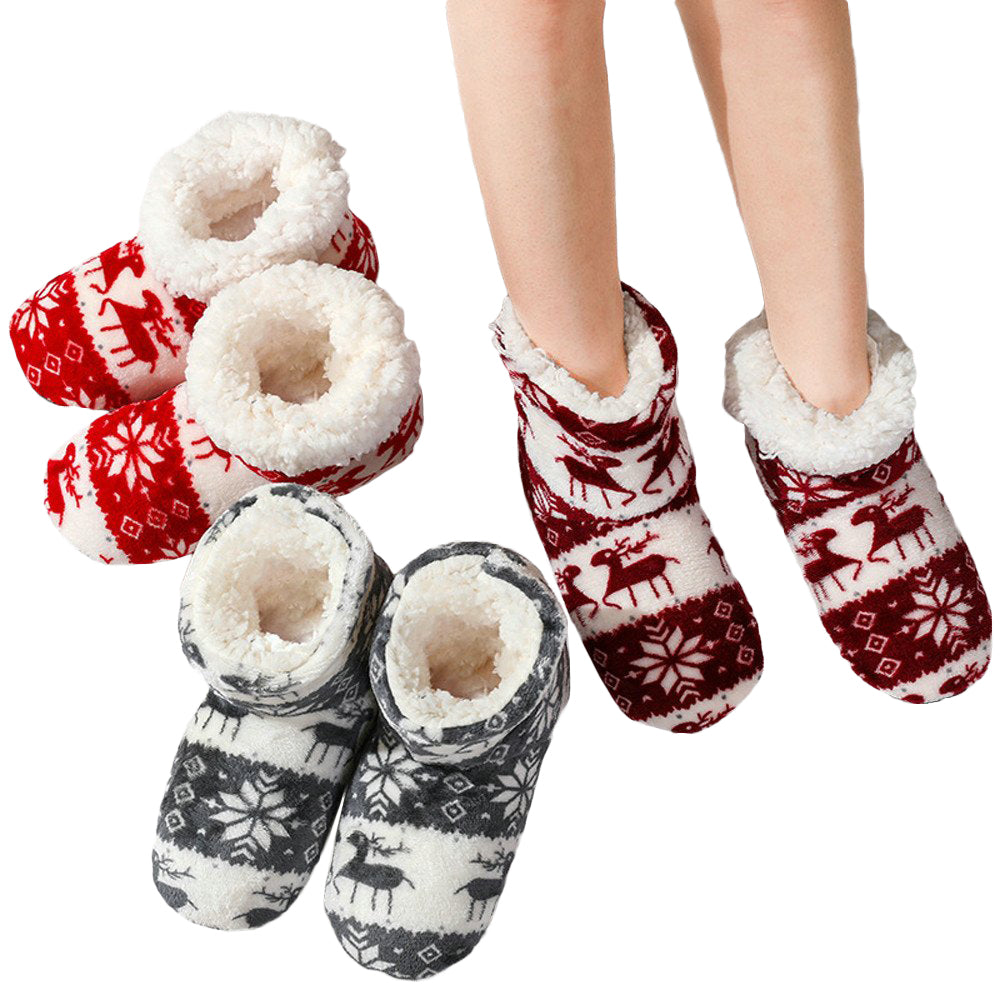 Furry Women Slippers Warm Plush Christmas Indoor Home Reindeer Shoes