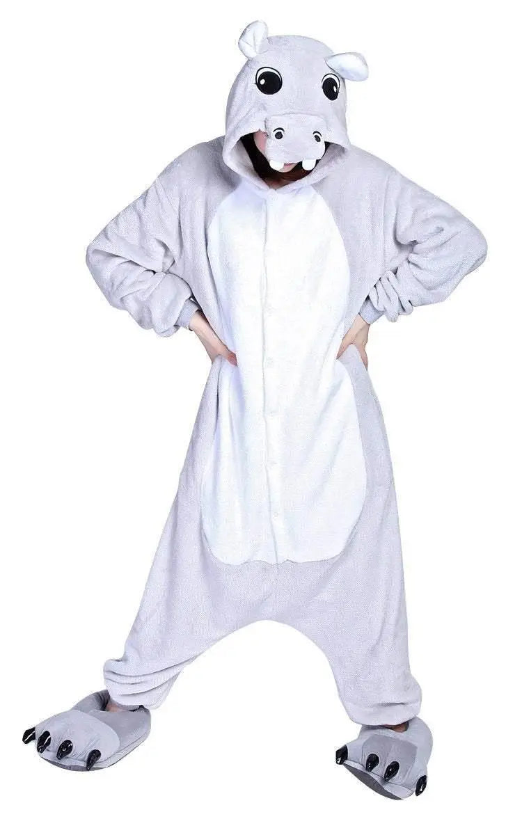 Adult Unisex Hippo Onesies Hoodie Kigurumi Costume Pajamas - Pajamasbuy