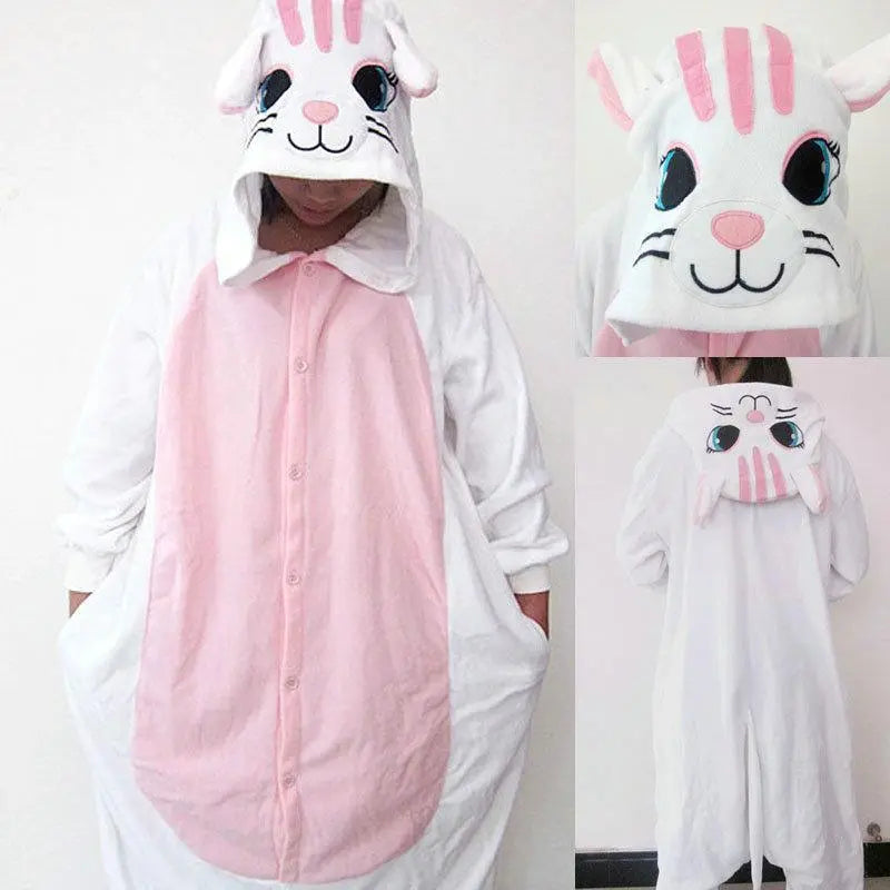 Adult white cat Onesies Hoodie kigurumi costume Pajamas - Pajamasbuy