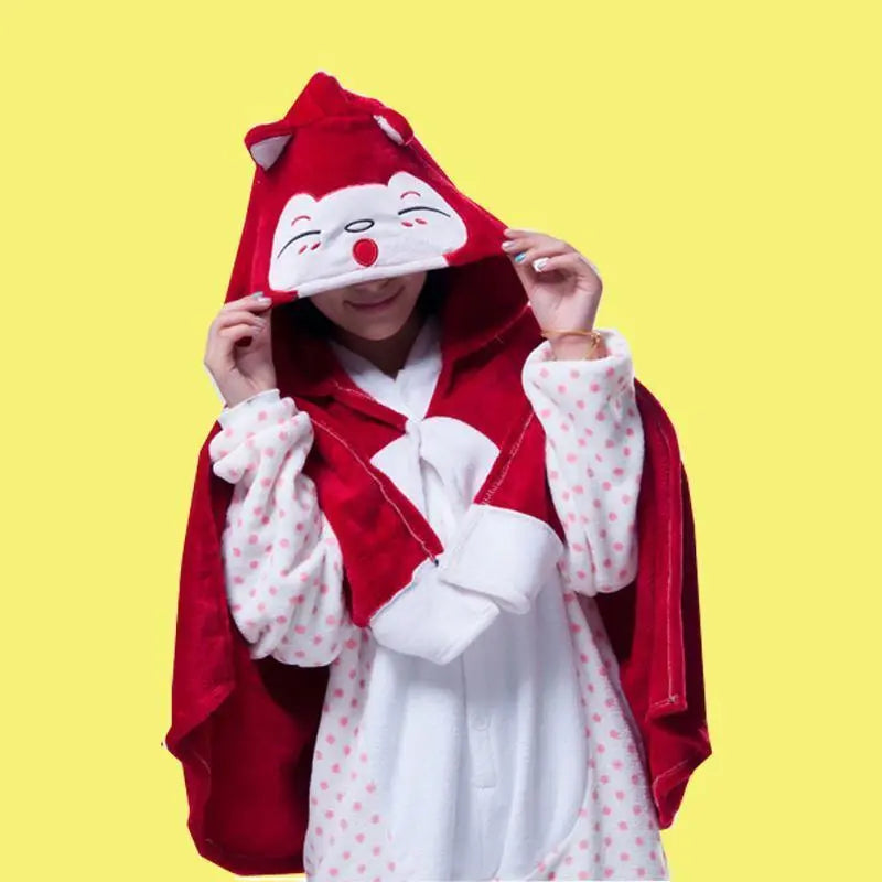 Animal Kigurumi Red Fox Ali Cosplay Costume Hoodie Cloak Shawl - Pajamasbuy