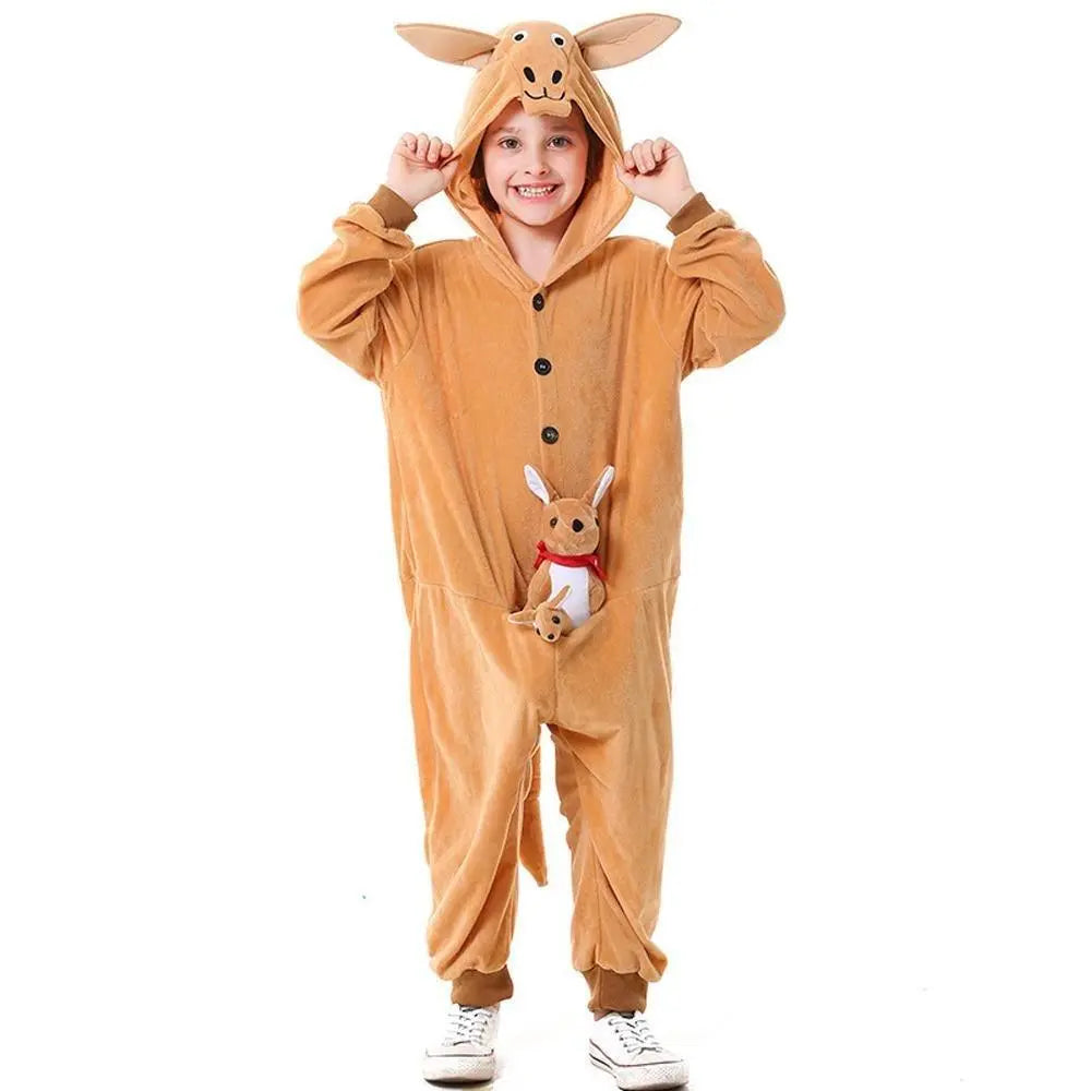 Animal kangaroo kids Kigurumi Pajamas Costume Onesies hooded jumpsuit - Pajamasbuy