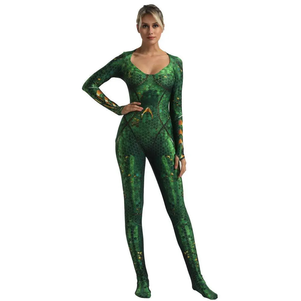 Aquaman Wife Mera Cosplay Costume Zentai Bodysuit for Halloween Party - Pajamasbuy