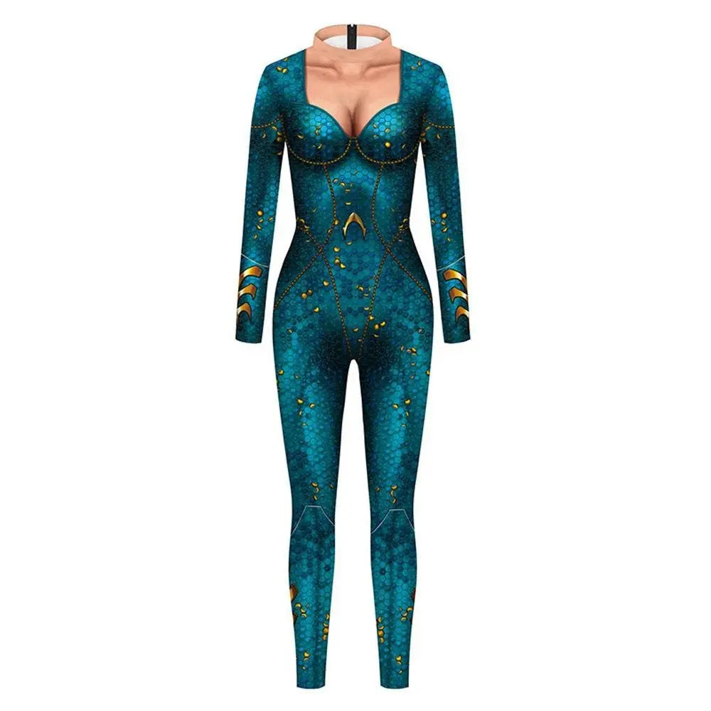 Atlanna Queen Aquaman Cosplay Costume Jumpsuit Halloween Sequined Catsuit Party Zentai - Pajamasbuy