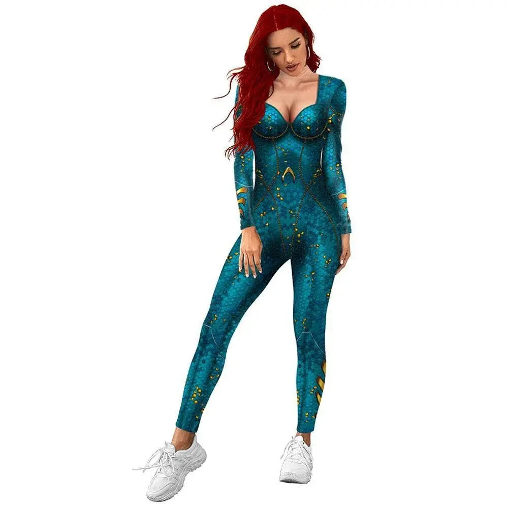 Atlanna Queen Aquaman Cosplay Costume Jumpsuit Halloween Sequined Catsuit Party Zentai - Pajamasbuy