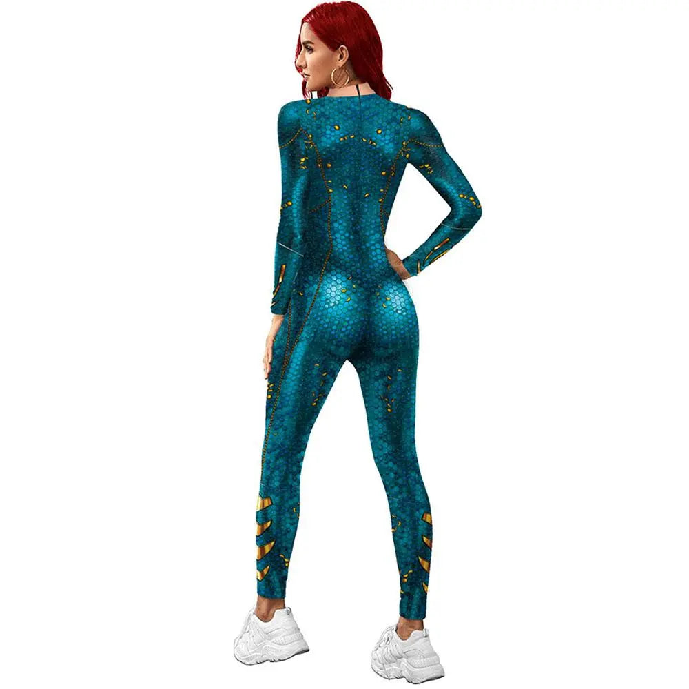 Atlanna Queen Aquaman Cosplay Costume Jumpsuit Halloween Sequined Catsuit Party Zentai - Pajamasbuy