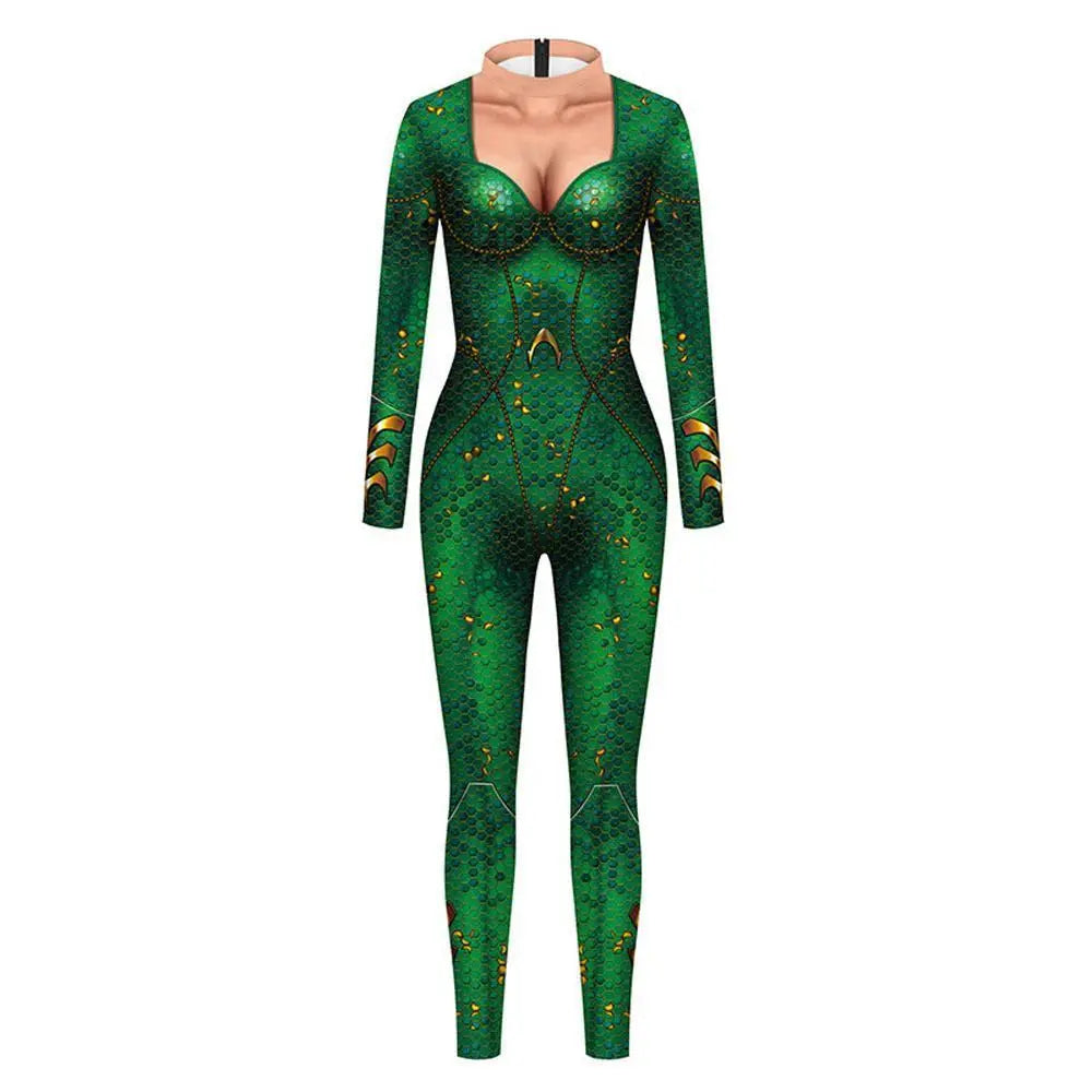 Atlanna Queen Aquaman Cosplay Costume Jumpsuit Halloween Sequined Catsuit Party Zentai - Pajamasbuy