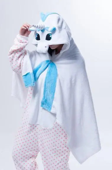 Blue Unicorn Animal Anime Kigurumi Winter Warm Cloak/Shawl/Blanket - Pajamasbuy