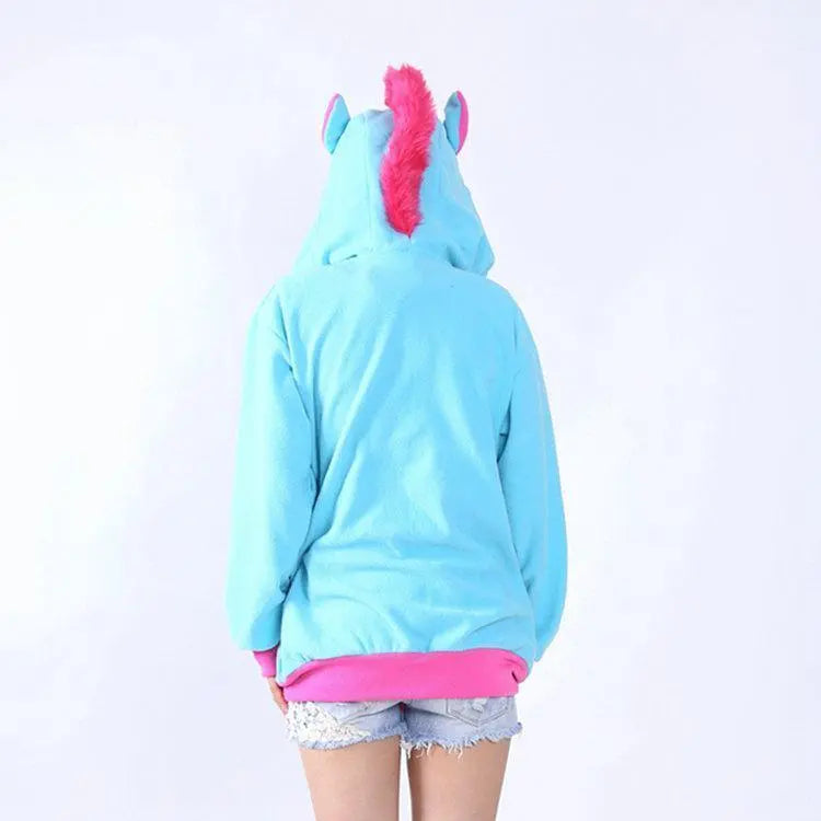 Blue Unicorn Cartoon Zip - up Hoodie Cosplay Costume Long Sleeves - Pajamasbuy