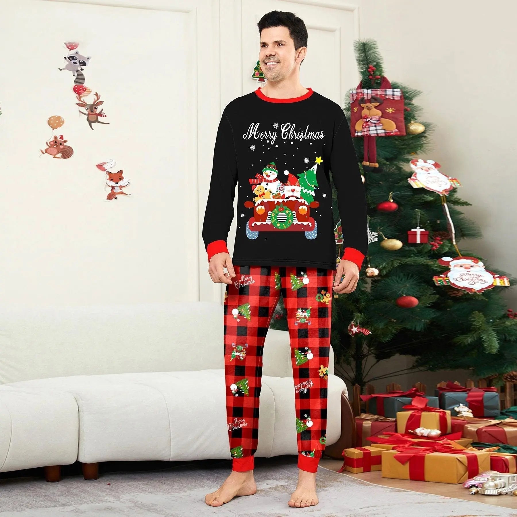 Car Snowman Print Christmas Family Matching Pajamas Party Sets - Pajamasbuy