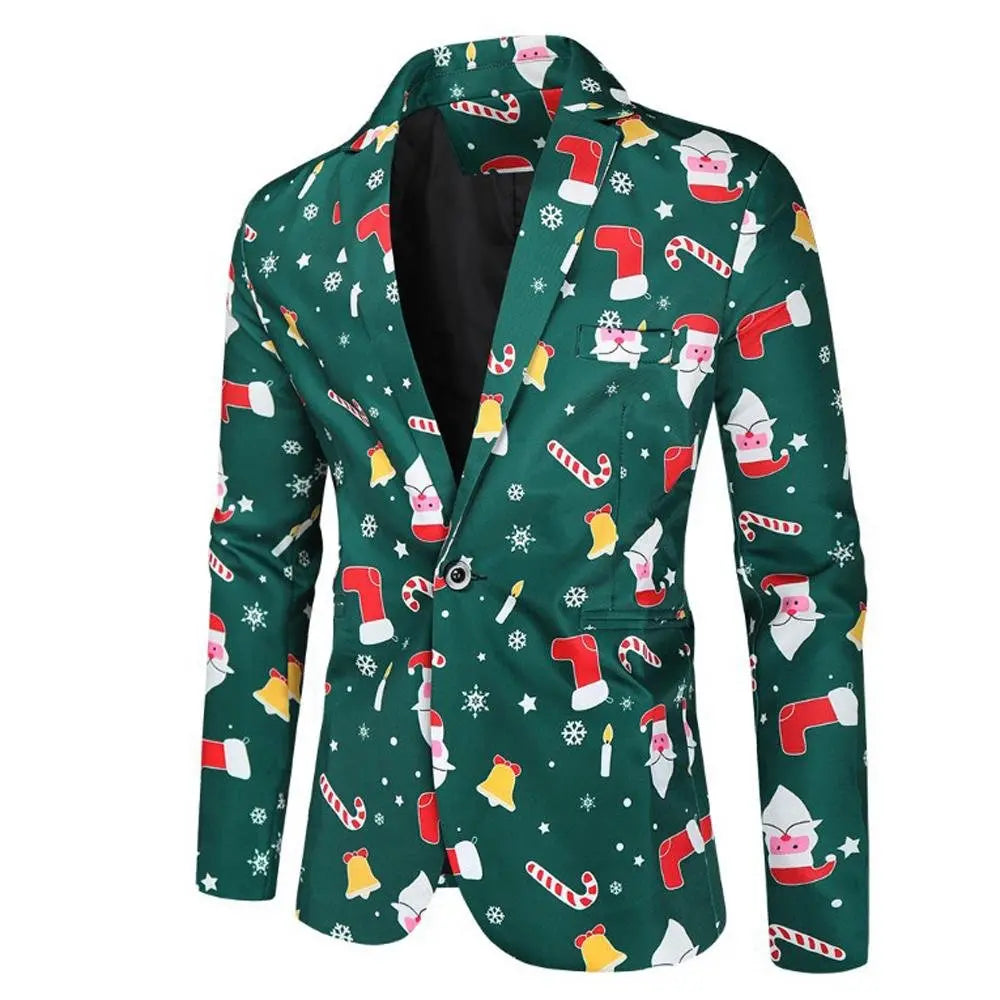 Christmas Black men's Blazer suits Santa 3D print Jackets - Pajamasbuy