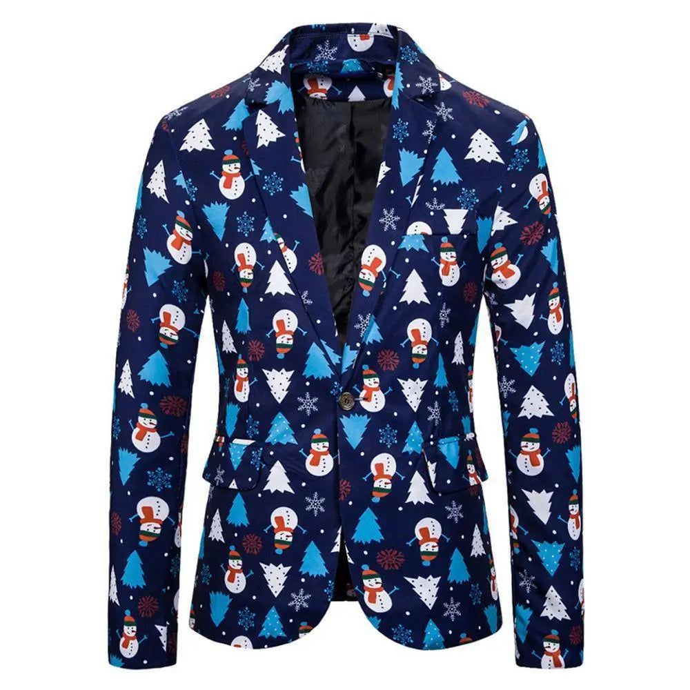 Christmas Blazer Men Snowman Printed Suits Red Blue - Pajamasbuy