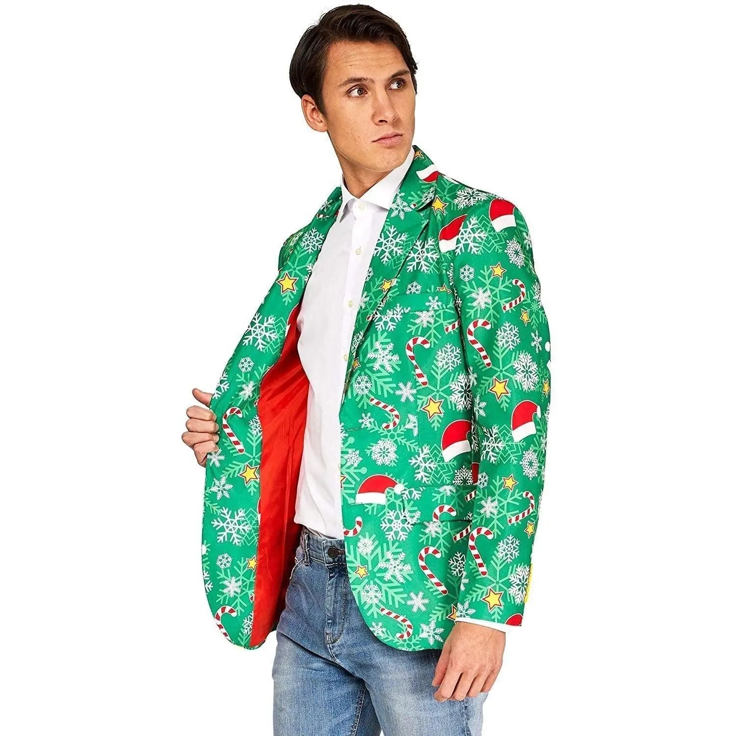 Christmas Blazers Suits for Mens Santa Claus Printed Red Green - Pajamasbuy