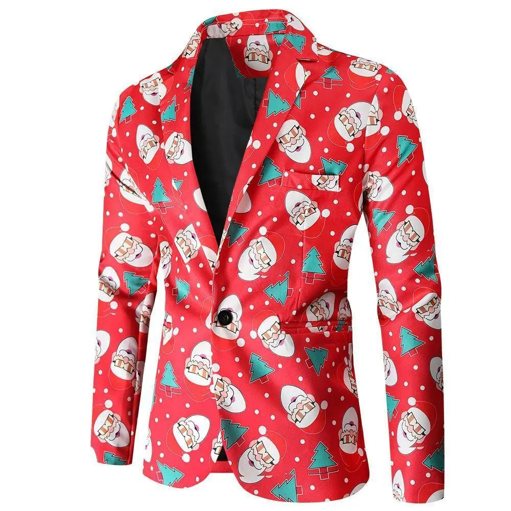 Christmas Blazers Suits for Mens Santa Claus Printed Red Green - Pajamasbuy