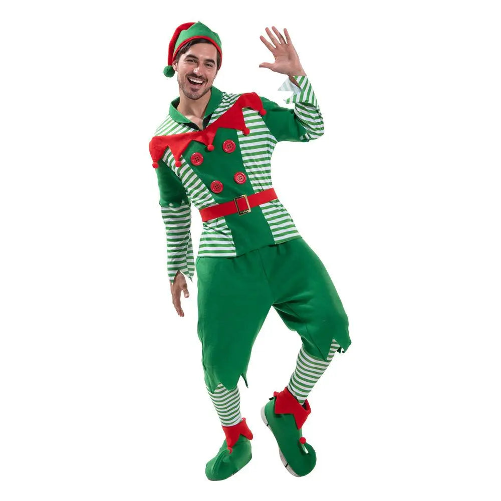 Christmas Elf Adult Men Costume with Elf Hat Stripes Design for Christmas Parties|?PajmasBuy