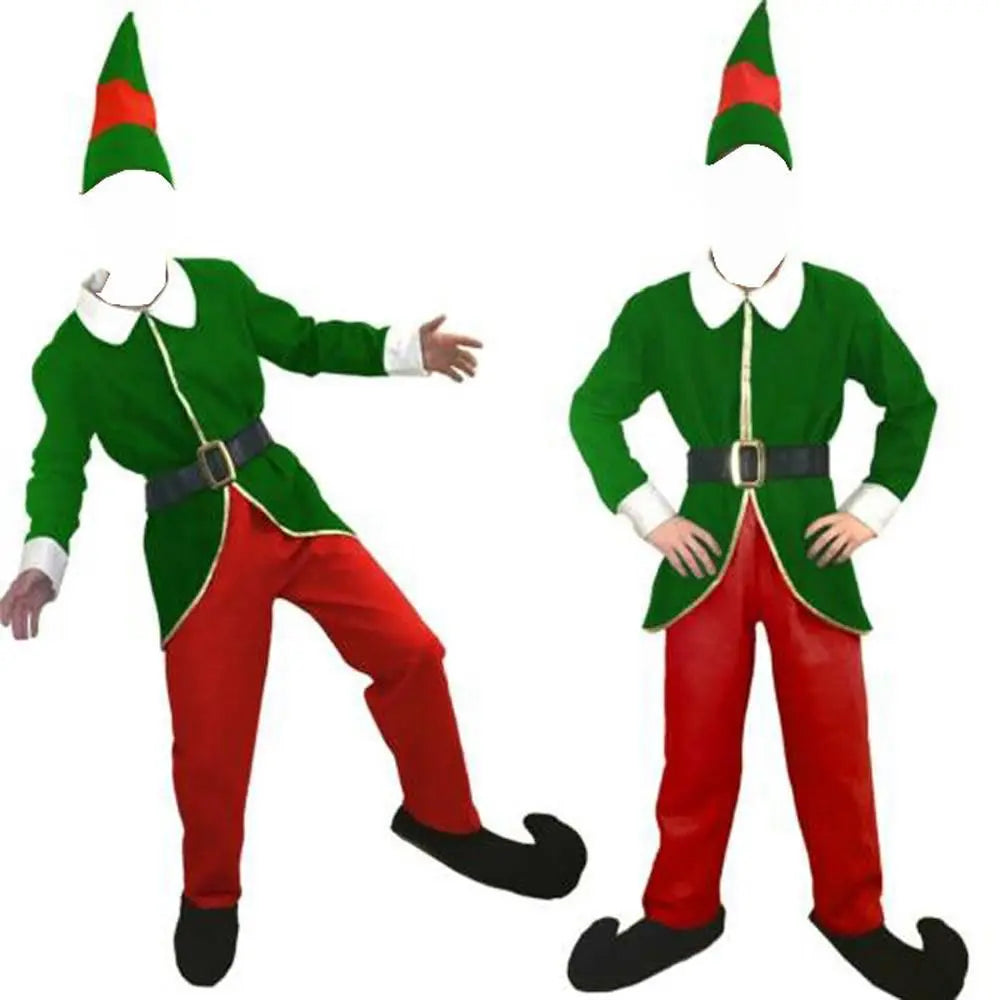 Christmas Elf Costumes for Mens Full Set Halloween Cosplay Holiday Party Green Suit - Pajamasbuy