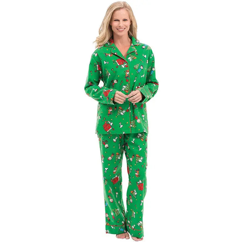 Christmas Family Matching Green Pajamas Snoopy Prints with V-Neck and Pockets for Adults Kids|?Pajamasbuy