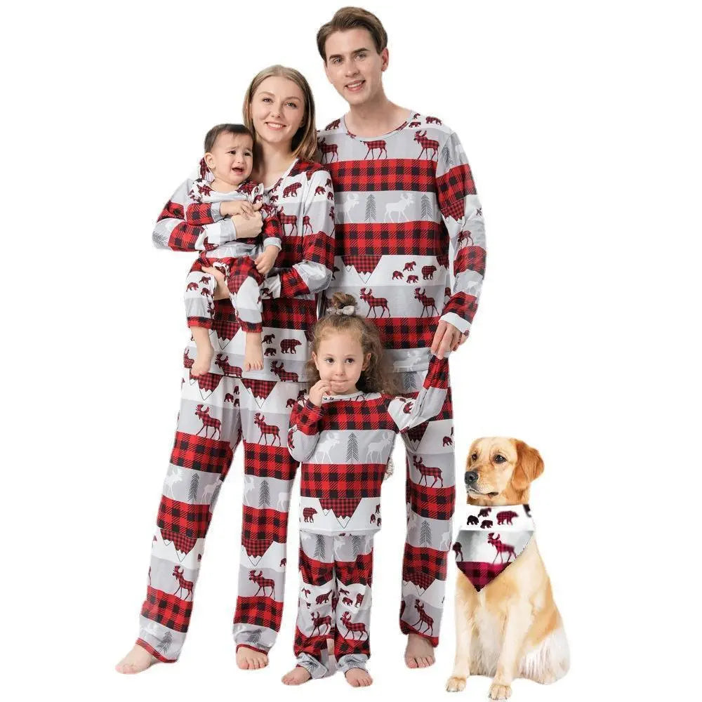 Christmas Family Matching Pajamas Elk Print Plaid Sleepwear Set Dog Pajamas - Pajamasbuy