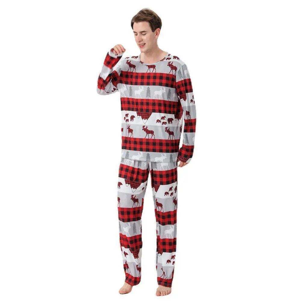 Christmas Family Matching Pajamas Elk Print Plaid Sleepwear Set Dog Pajamas - Pajamasbuy