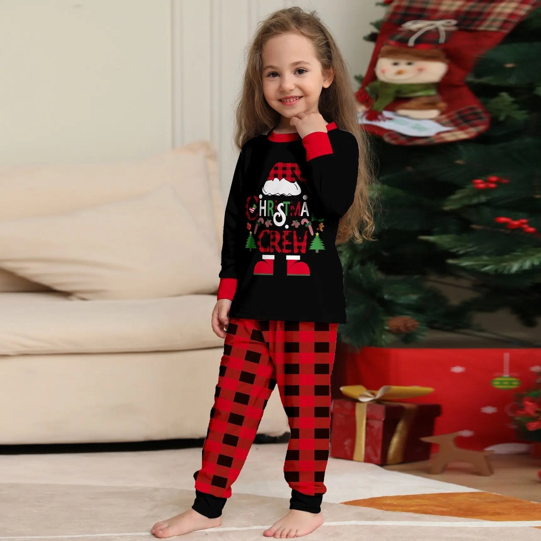 Christmas Hat Letter Red Black Checkered print Family Matching Pajamas Sets - Pajamasbuy