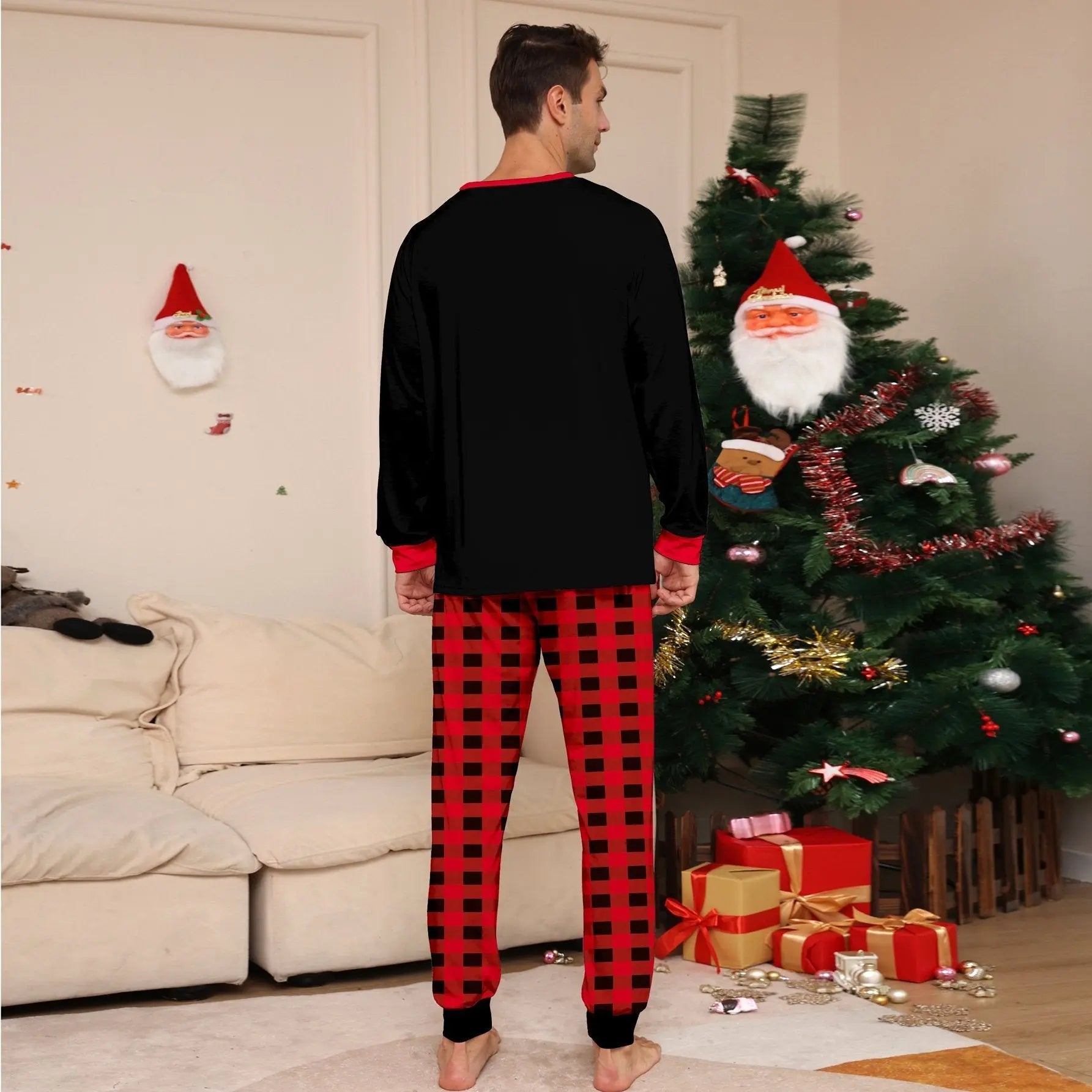 Christmas Hat Letter Red Black Checkered print Family Matching Pajamas Sets - Pajamasbuy