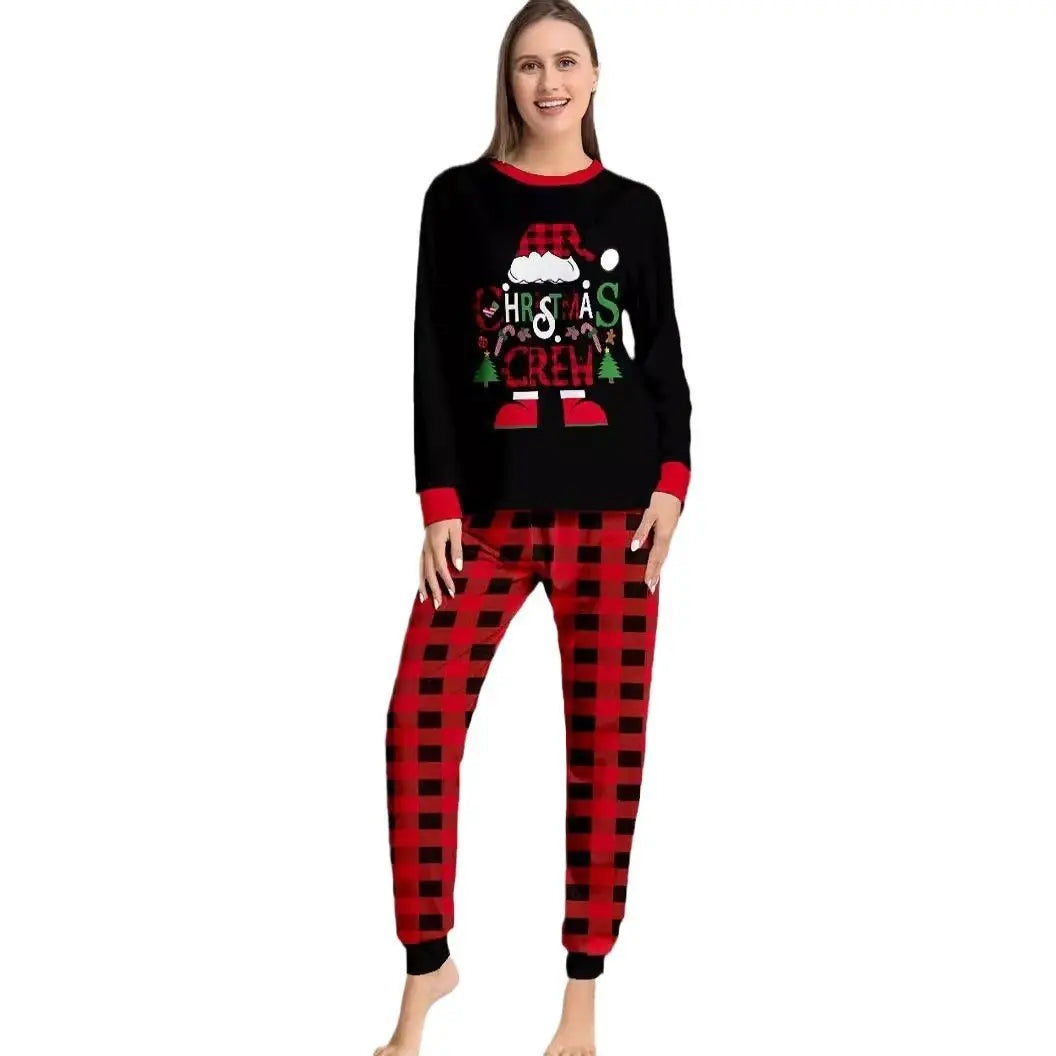 Christmas Hat Letter Red Black Checkered print Family Matching Pajamas Sets - Pajamasbuy