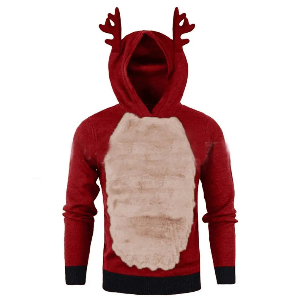 Christmas Hoodie for Men Sweatshirt Furry Reindeer Jacket Plus Velvet Coat - Pajamasbuy