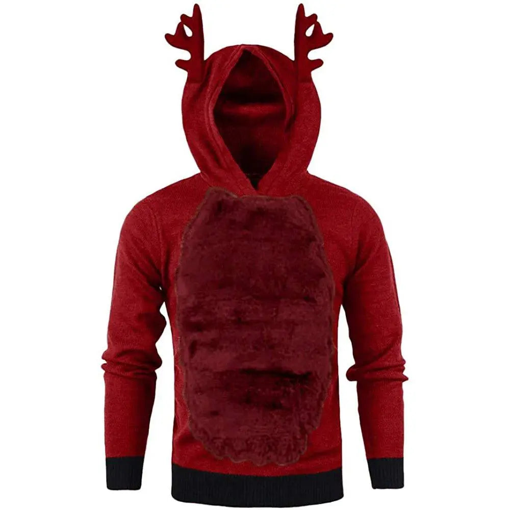 Christmas Hoodie for Men Sweatshirt Furry Reindeer Jacket Plus Velvet Coat - Pajamasbuy