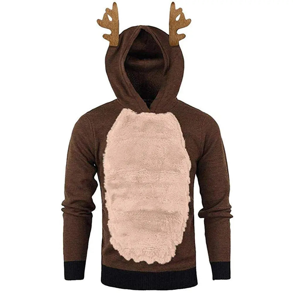 Christmas Hoodie for Men Sweatshirt Furry Reindeer Jacket Plus Velvet Coat - Pajamasbuy