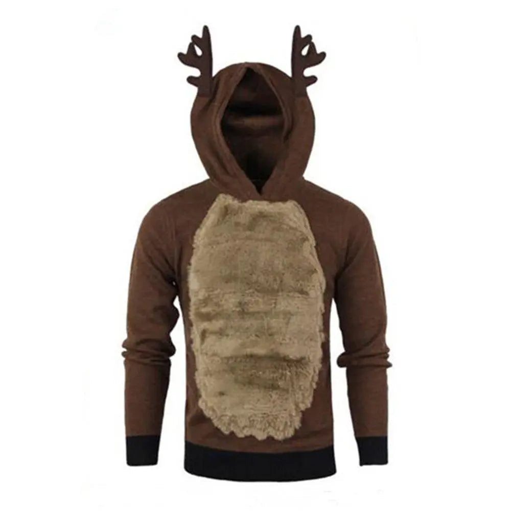 Christmas Hoodie for Men Sweatshirt Furry Reindeer Jacket Plus Velvet Coat - Pajamasbuy