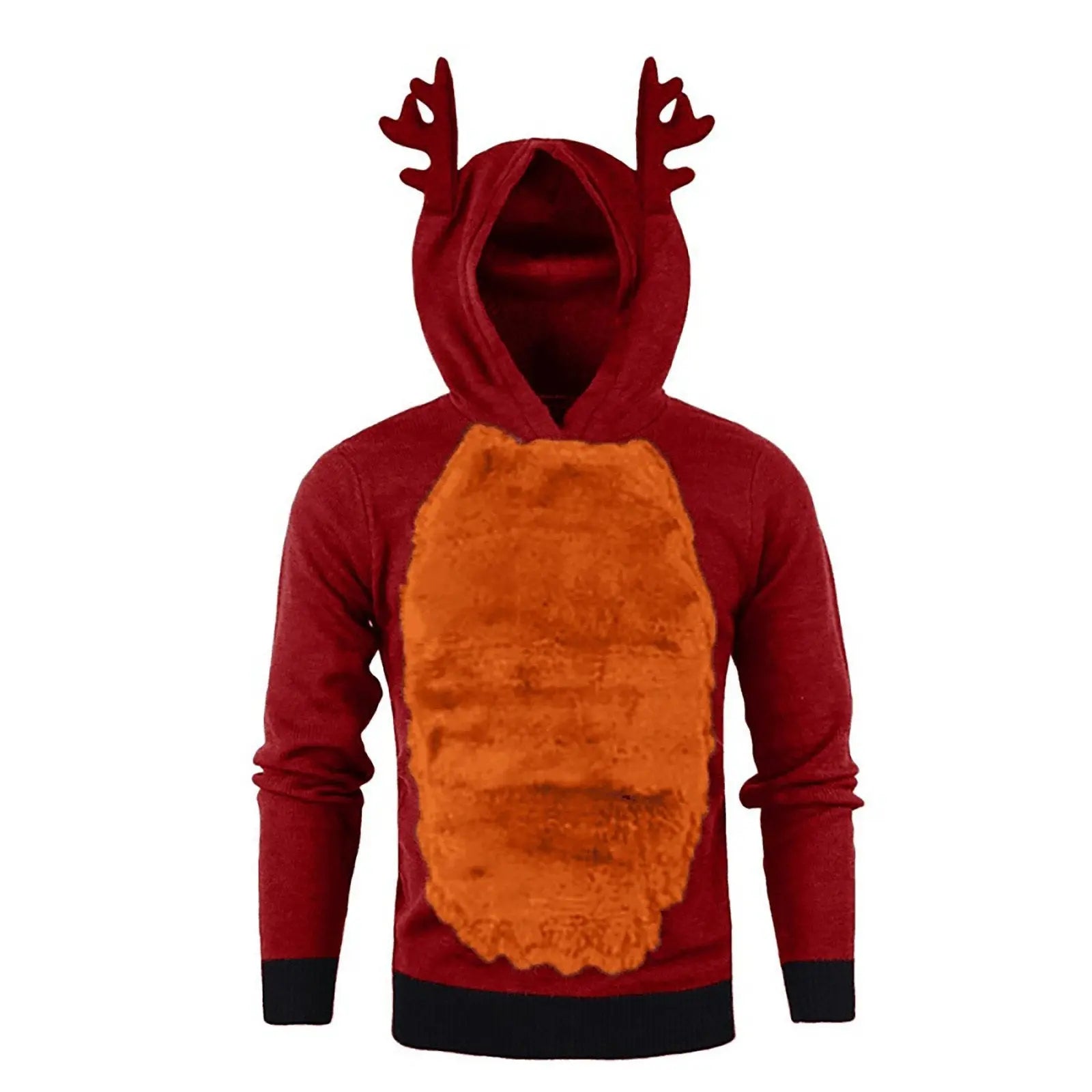 Christmas Hoodie for Men Sweatshirt Furry Reindeer Jacket Plus Velvet Coat - Pajamasbuy