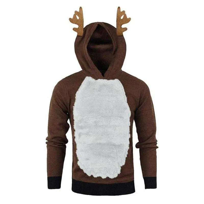 Christmas Hoodie for Men Sweatshirt Furry Reindeer Jacket Plus Velvet Coat - Pajamasbuy