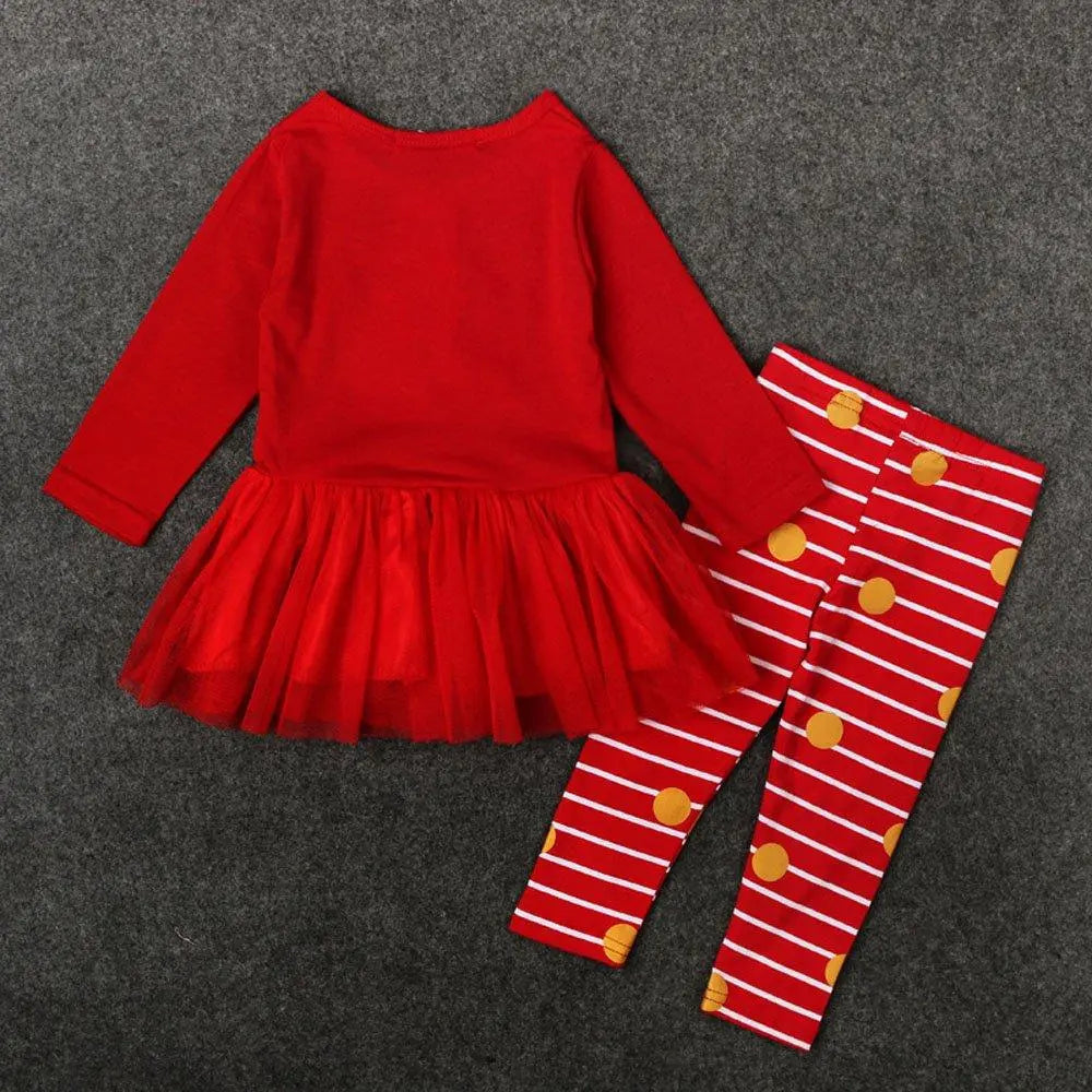 Christmas Santa Claus Long - sleeved Striped Trousers Two Piece Suit for Girls - Pajamasbuy