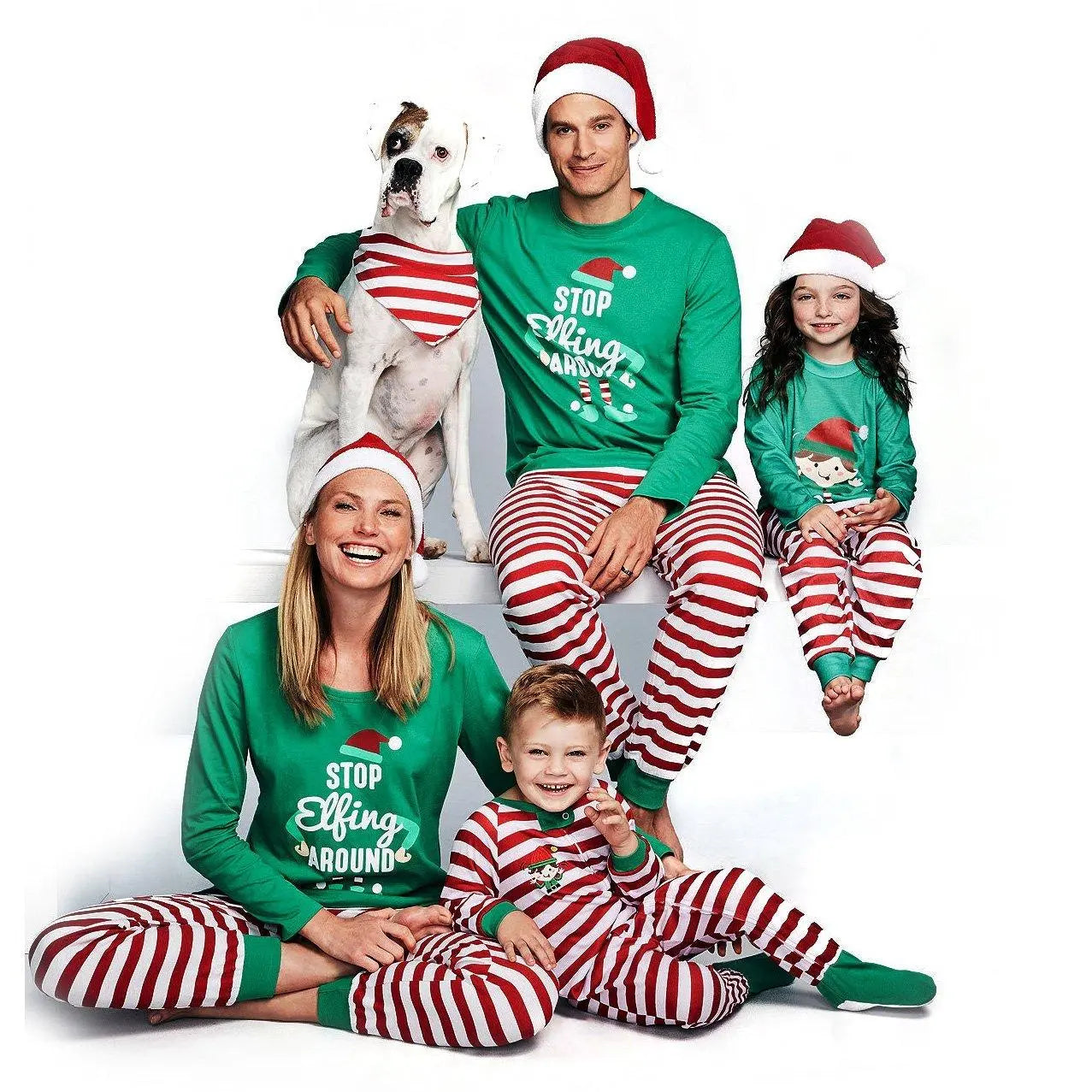 Christmas family Matching Stripe Printed Pajamas Outfits Two Pieces - Pajamasbuy