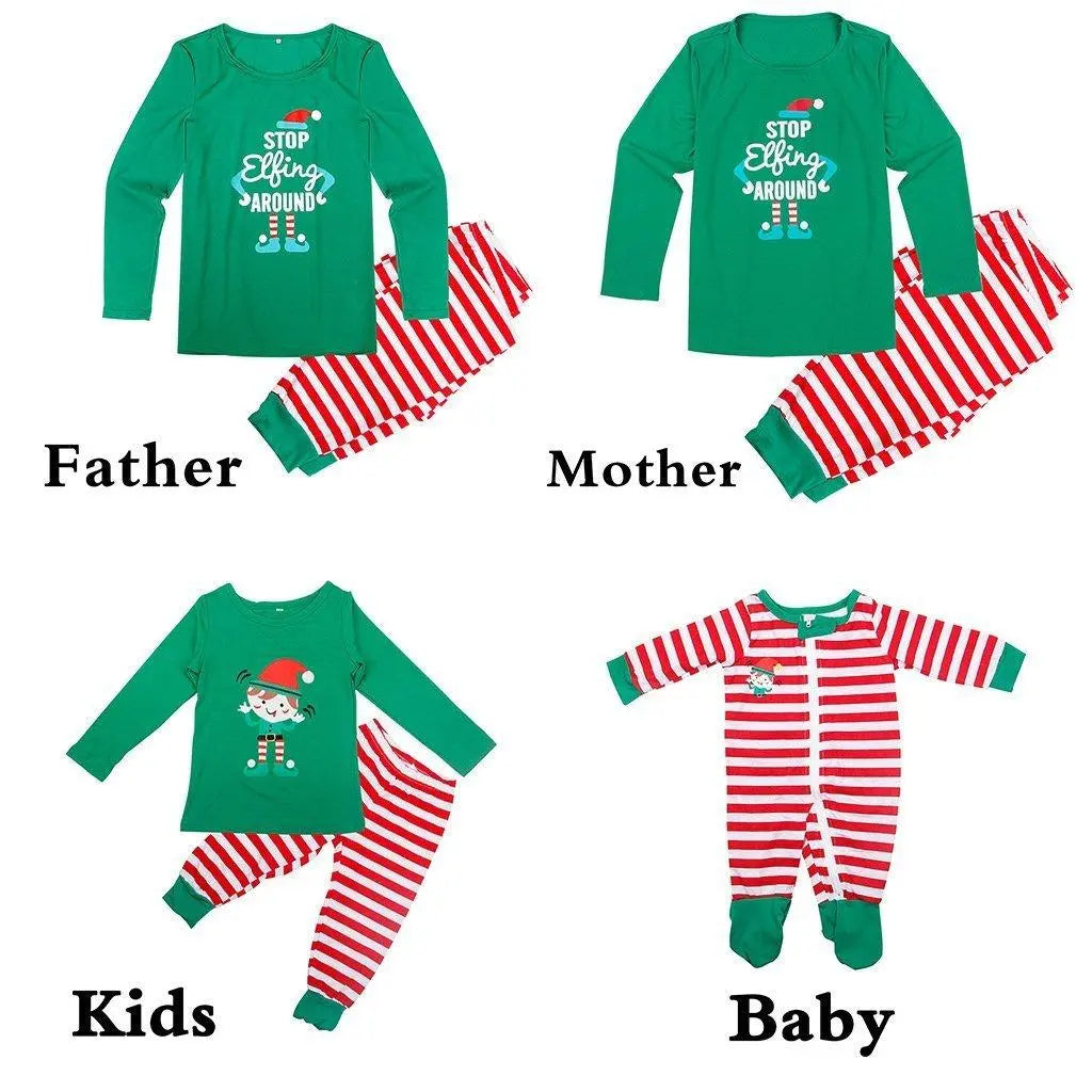 Christmas family Matching Stripe Printed Pajamas Outfits Two Pieces - Pajamasbuy