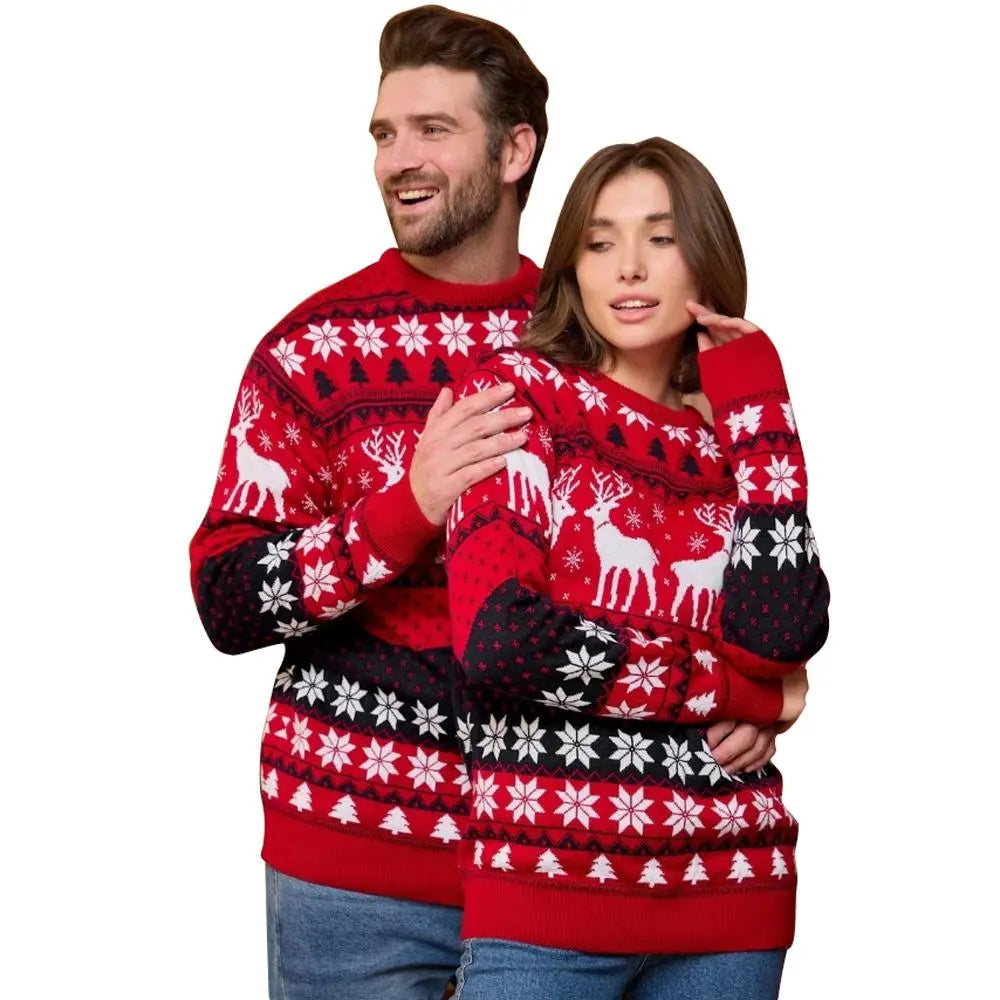 Couples Christmas Matching Sweaters Christmas Ugly Sweaters with Reindeer and Snowflake Pattern|?PajmasBuy