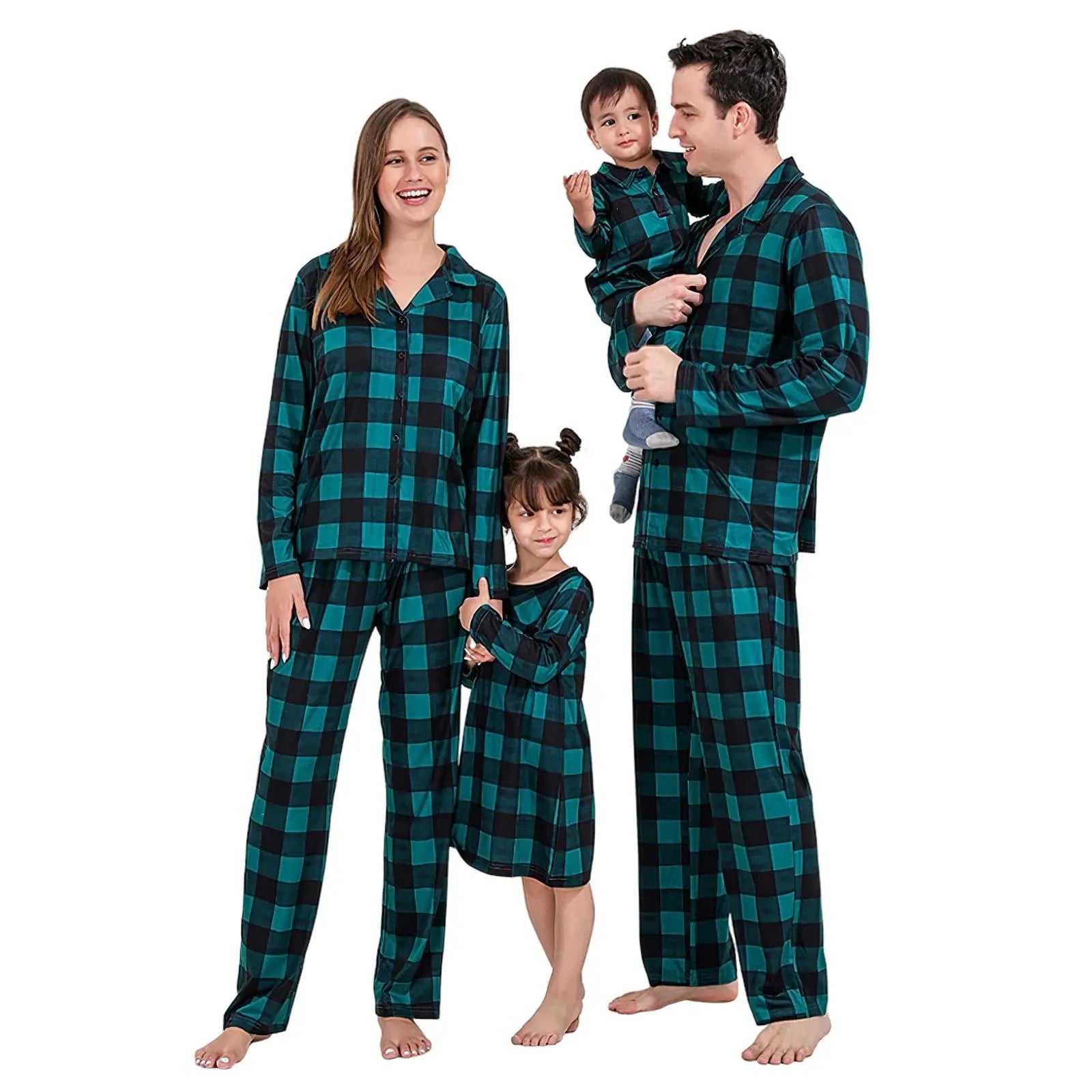 Dark Green Plaid Christmas Family Couples Matching Pajamas Party Sets - Pajamasbuy