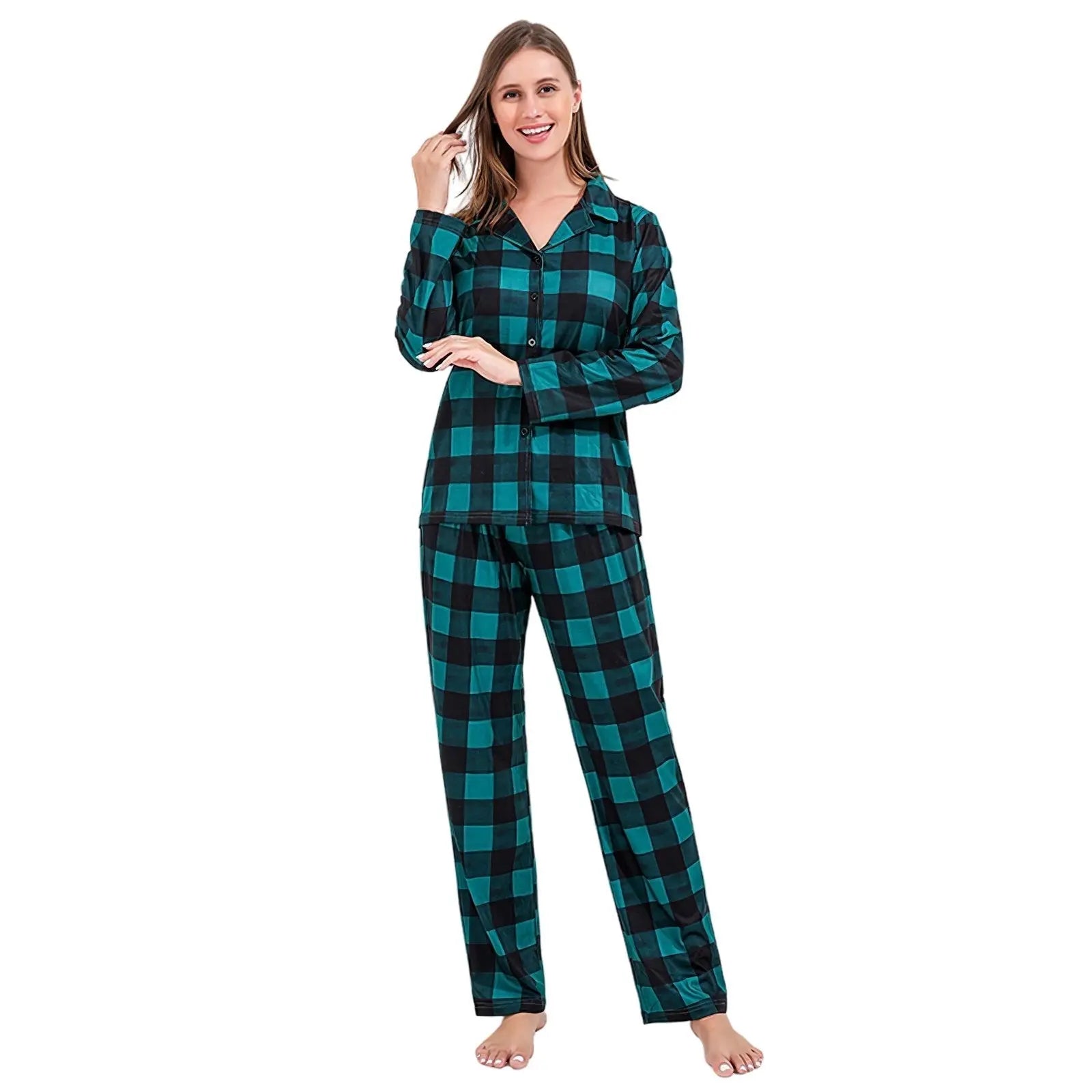 Dark Green Plaid Christmas Family Couples Matching Pajamas Party Sets - Pajamasbuy