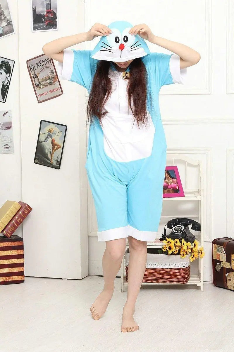 Doraemon Cat Pajamas Onesie Kigurumi Short Sleeve Costume - Pajamasbuy