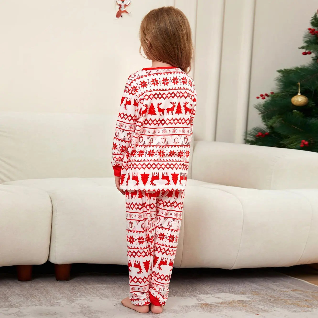 Elk Cartoon Print Crew Neck Christmas Family Matching Pajamas Party Sets - Pajamasbuy