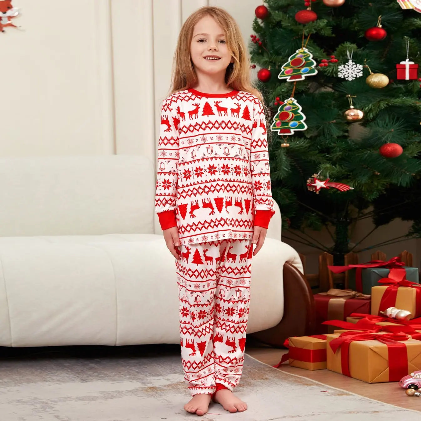 Elk Cartoon Print Crew Neck Christmas Family Matching Pajamas Party Sets - Pajamasbuy