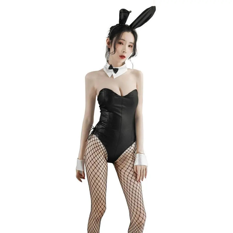 Fever Bunny Costume jumpsuit Patent leather uniform - Pajamasbuy