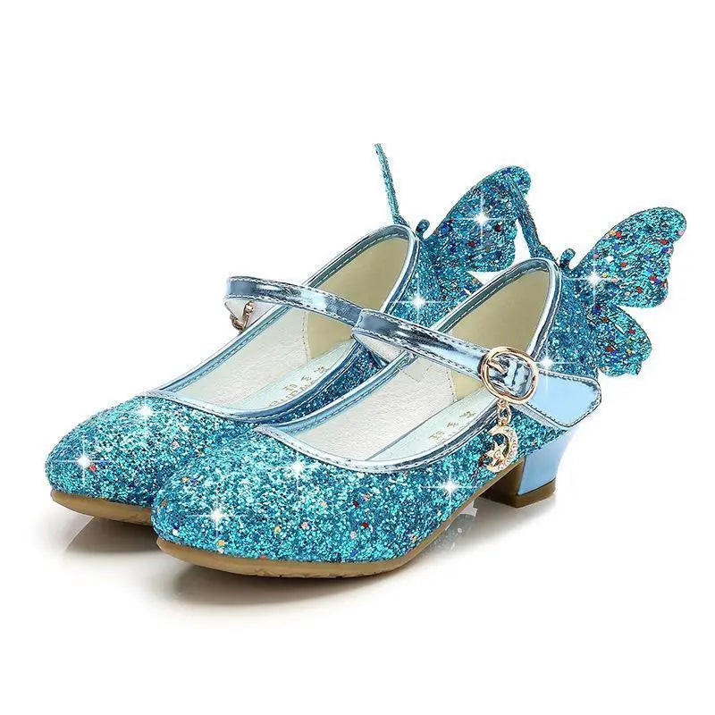 Girls Glitter Butterfly Mary Jane Flats With Mini Heels Dress Shoes - Pajamasbuy