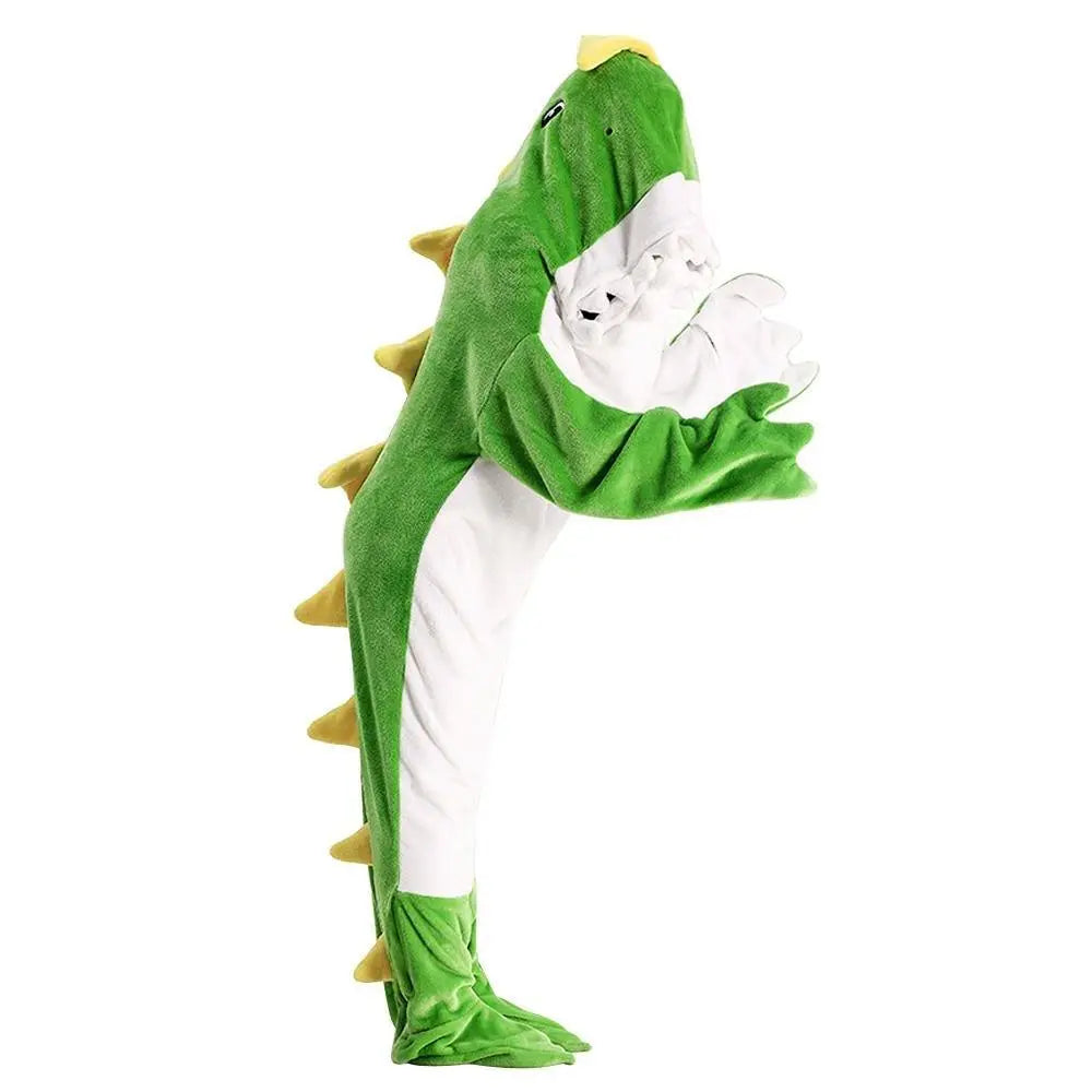 Green Dinosaur Animal Sleeping Bag Loose Onesies Pajamas Adult Super Soft Fleece Hoodie - Pajamasbuy