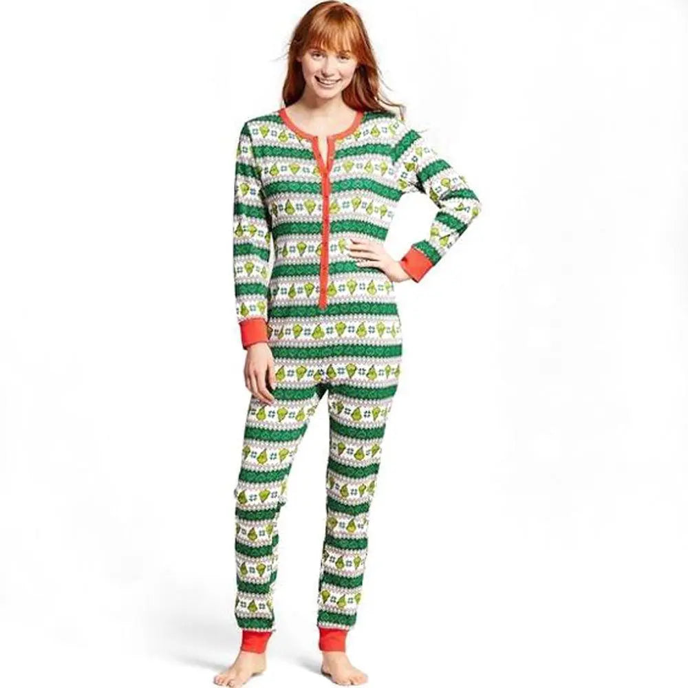 Green Striped Print Family Matching Christmas Jumpsuit Pajamas onesies - Pajamasbuy