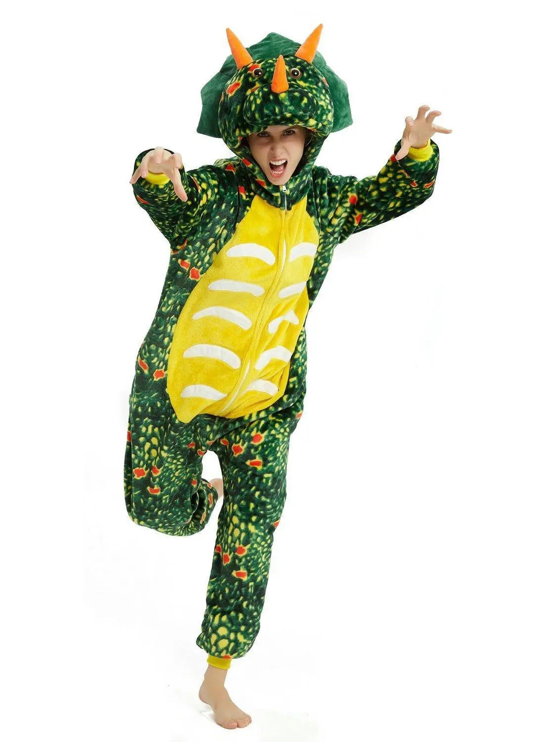 Green Triceratops Dragon Adult Kids Kigurumi Onesies Pajamas Costume - Pajamasbuy